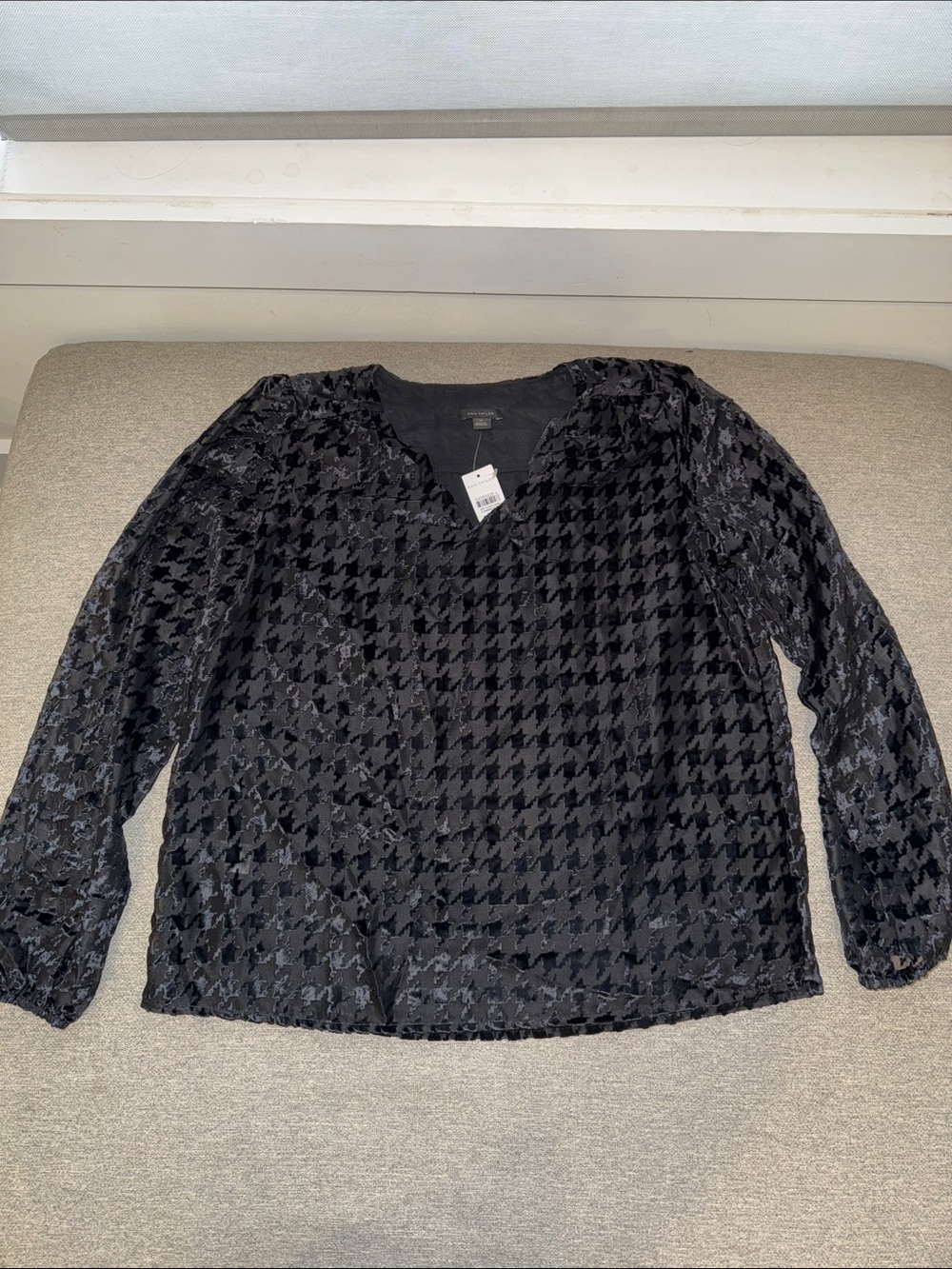 Ann Taylor Black Velvet Houndstooth Blouse